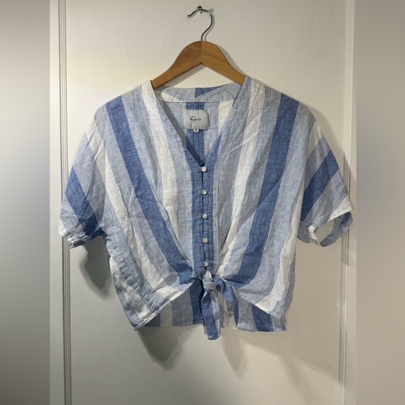 Rails Blue and White Striped Tie Front Top - Picture 2 of 5